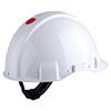 Safety helmet, Uvicator, ratchet adjustment, without ventilation, 440 V dielectric, plastic sweat band, white